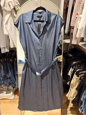 Banana Republic Slate Blue Button-Front Midi Dress